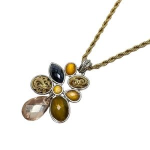 Gold Tone Spiral Chain 24” with a Silver & Gold Pendant